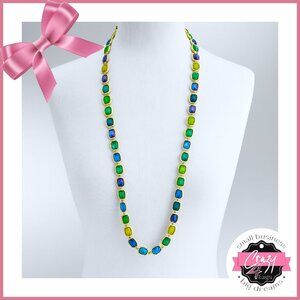Long Necklace with Blue and Green Accents, Gold-tone